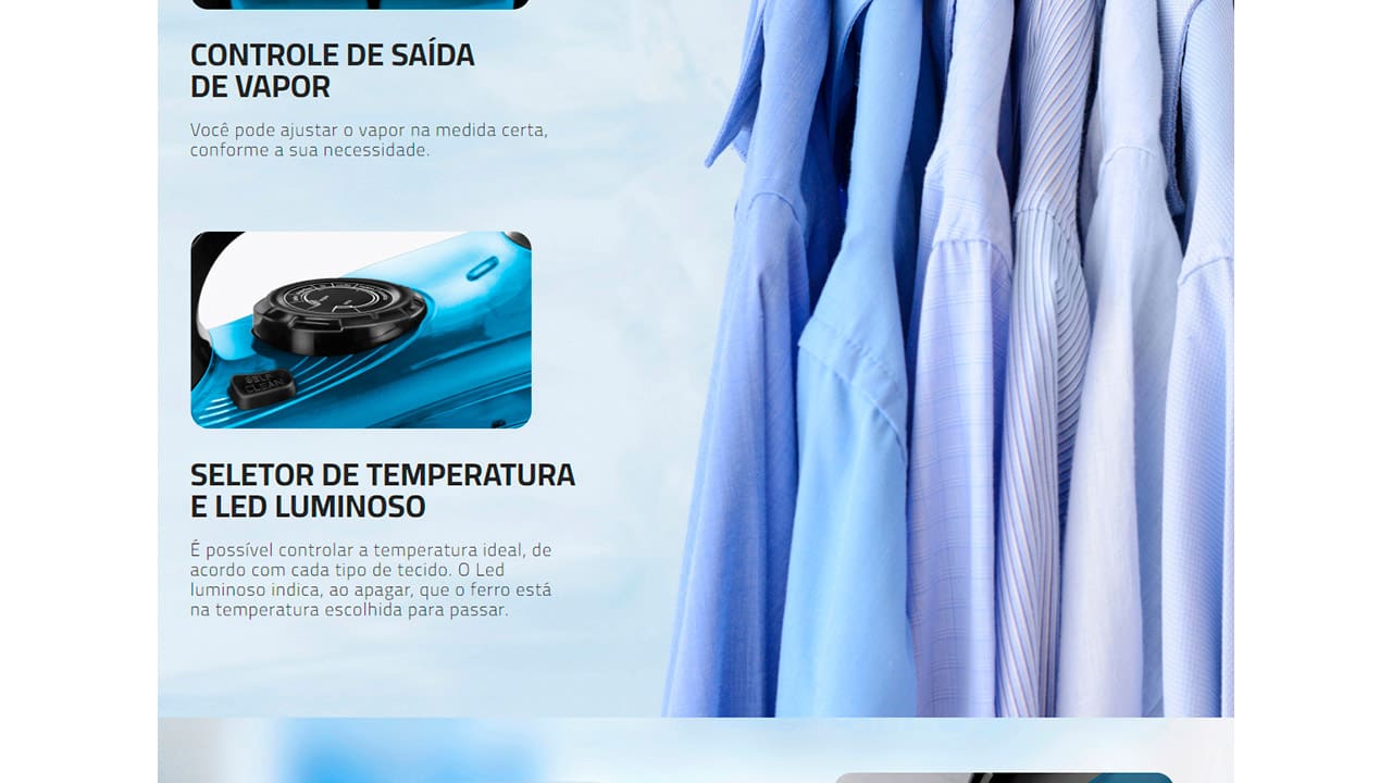 Ferro a Vapor Mondial F-53 Preto Azul