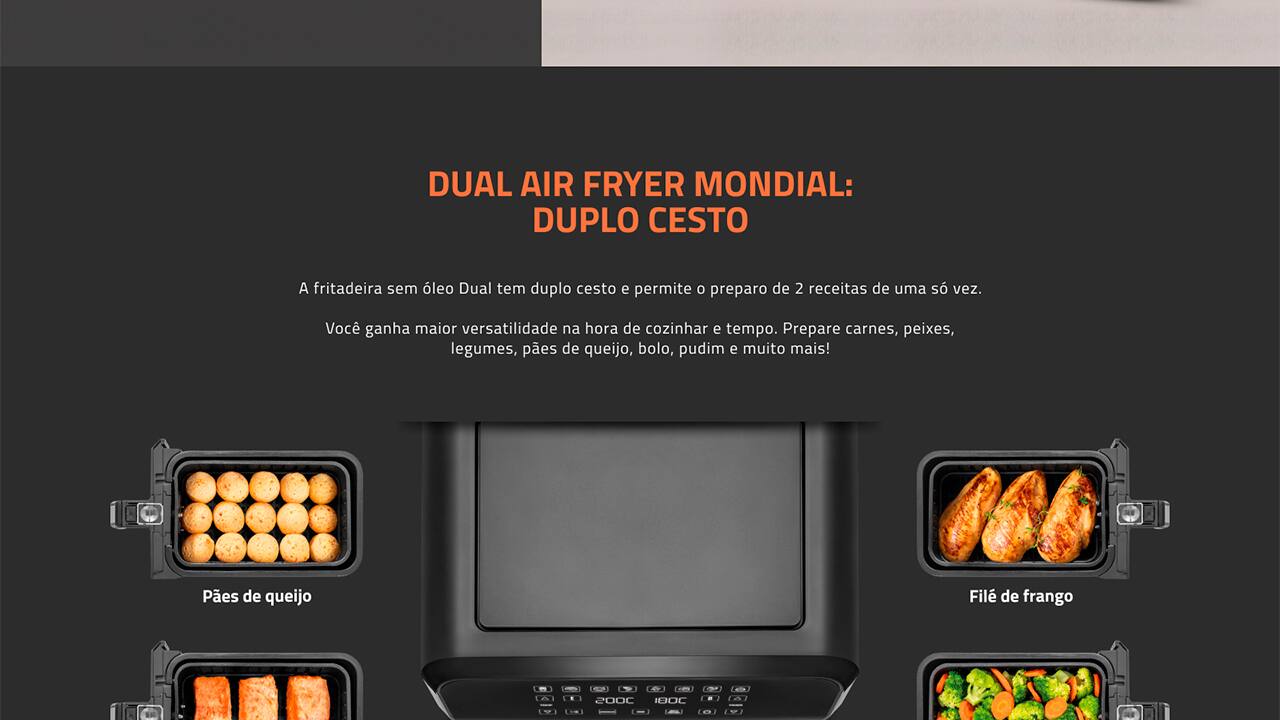 Fritadeira Elétrica Air Fryer Mondial Dual 8 Litros Duplo Cesto