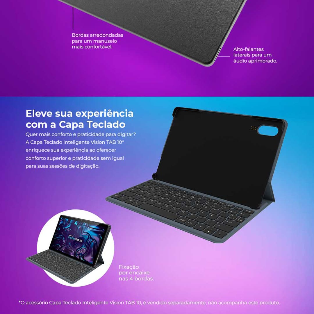 Tablet Positivo Vision10 com Tela 10.1" 128GB, WiFi e 4GB RAM, Câmera Frontal 5MP, Câmera Traseira 8MP, Android 13 e Processador Octa-Core - Preto
