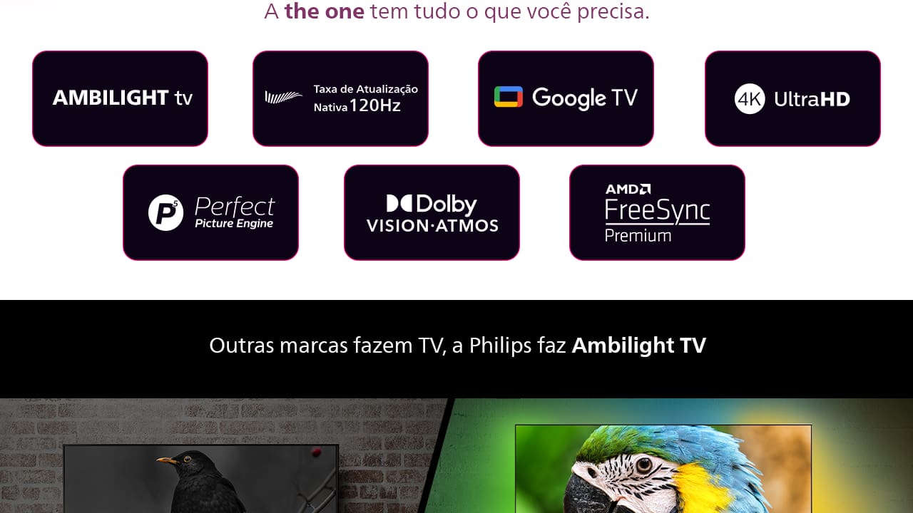 Experiência 4K com Google TV A Smart TV Philips THE ONE 65PUG8808/78 eleva sua experiência de entretenimento com uma tela de 65 polegadas e resolução 4K. Alimentada pelo sistema Google TV, você tem acesso a milhares de aplicativos, filmes e séries. Personalize sua tela inicial para encontrar rapidamente seus conteúdos favoritos e mergulhe no mundo do entretenimento de forma fluida e intuitiva.