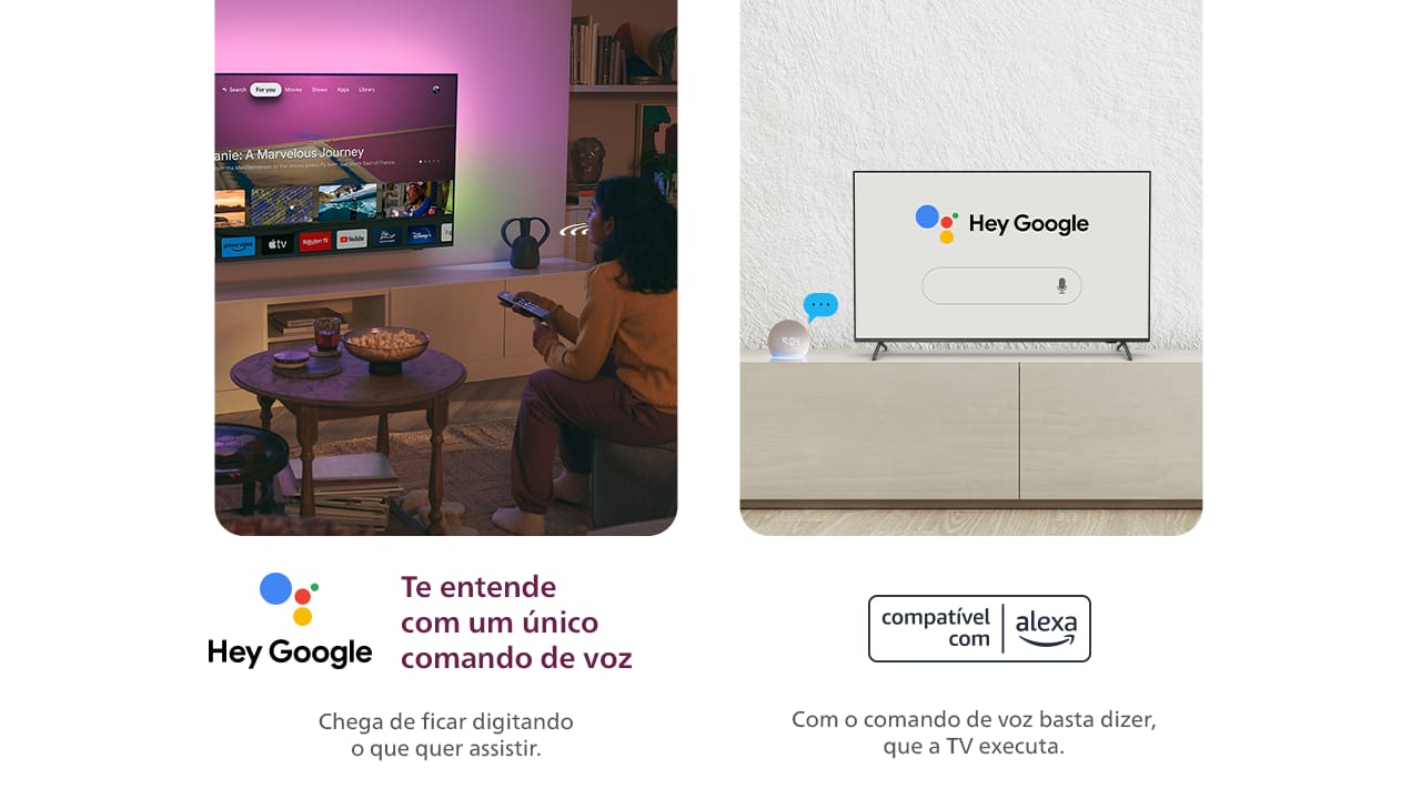 Experiência 4K com Google TV A Smart TV Philips THE ONE 65PUG8808/78 eleva sua experiência de entretenimento com uma tela de 65 polegadas e resolução 4K. Alimentada pelo sistema Google TV, você tem acesso a milhares de aplicativos, filmes e séries. Personalize sua tela inicial para encontrar rapidamente seus conteúdos favoritos e mergulhe no mundo do entretenimento de forma fluida e intuitiva.