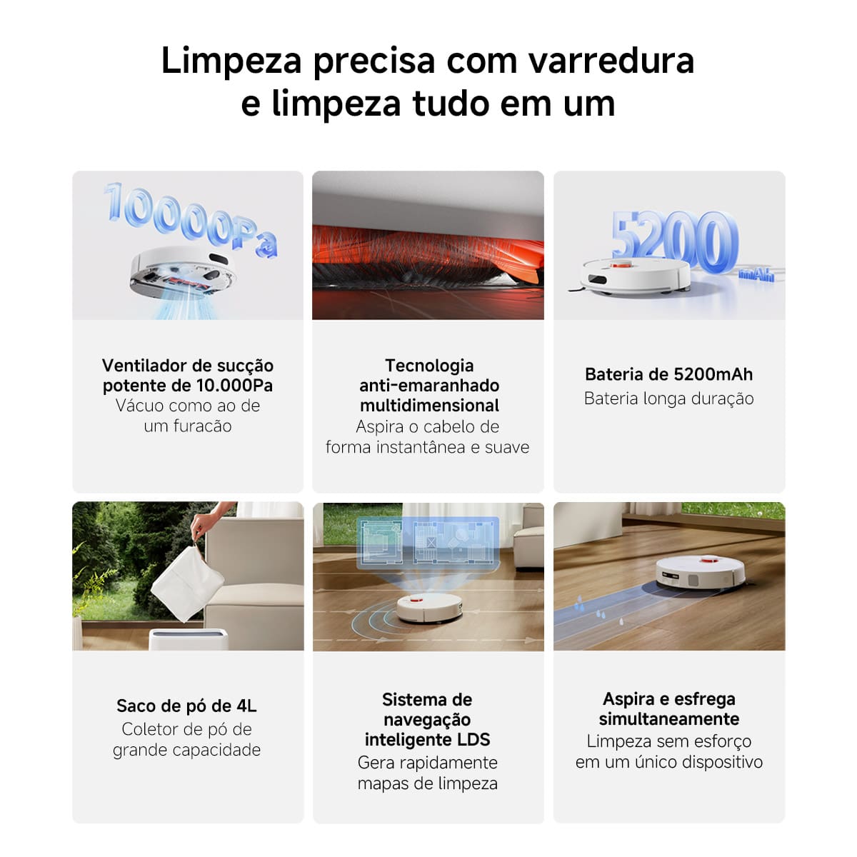 Robô aspirador com funções de varredura e esfregão.