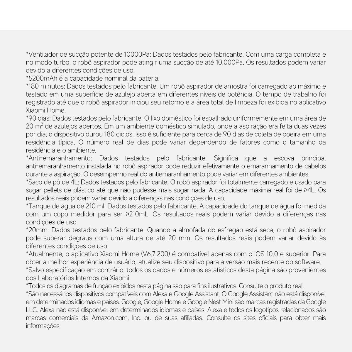 Aviso legais sobre o Aspirador Robô Xiaomi H40 3 em 1 70W