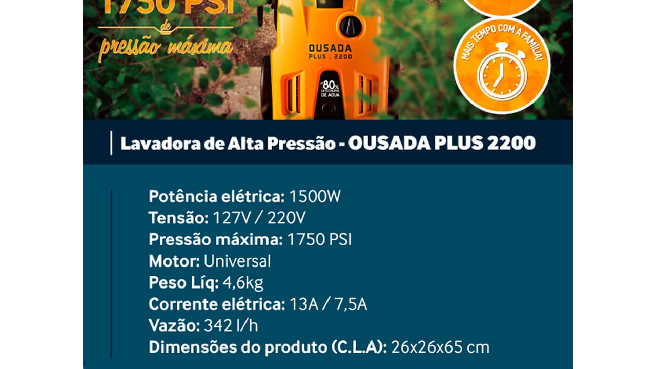 Lavadora de Alta Pressão Wap Ousada Plus 2200 -1750PSI