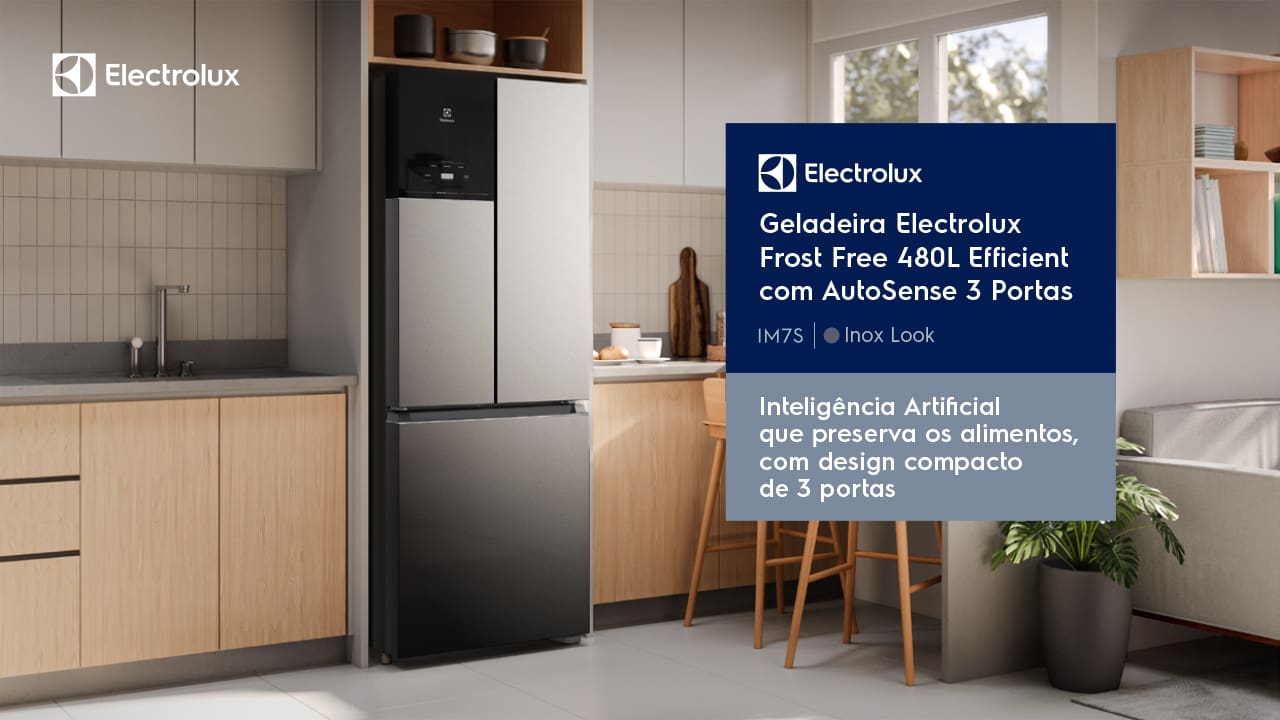 Design Inovador e compacto. A Geladeira Electrolux Frost Free Inverter 480L Efficient AutoSense 3 Portas Inox Look IM7S é a escolha para quem busca estilo e praticidade. Com um design inovador e compacto, ela possui apenas 70 cm de largura, ideal para cozinhas com espaço limitado. Suas três portas proporcionam uma organização eficiente e moderna, transformando a aparência da sua cozinha.