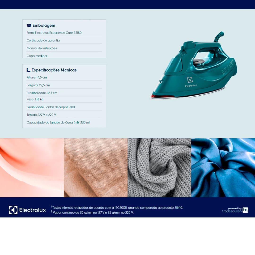 FERRO A VAPOR ELECTROLUX EXPERIENCE ESI80