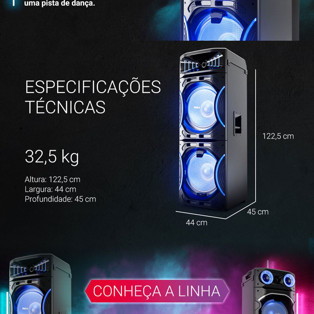 Som potente para festas inesquecíveis Transforme suas festas com a Torre de Som Amplificada Philco PCX35000! Com impressionantes 3500W de potência, ela é equipada com dois woofers de 15” e um tweeter, garantindo graves intensos e uma qualidade de som que vai agitar qualquer evento.