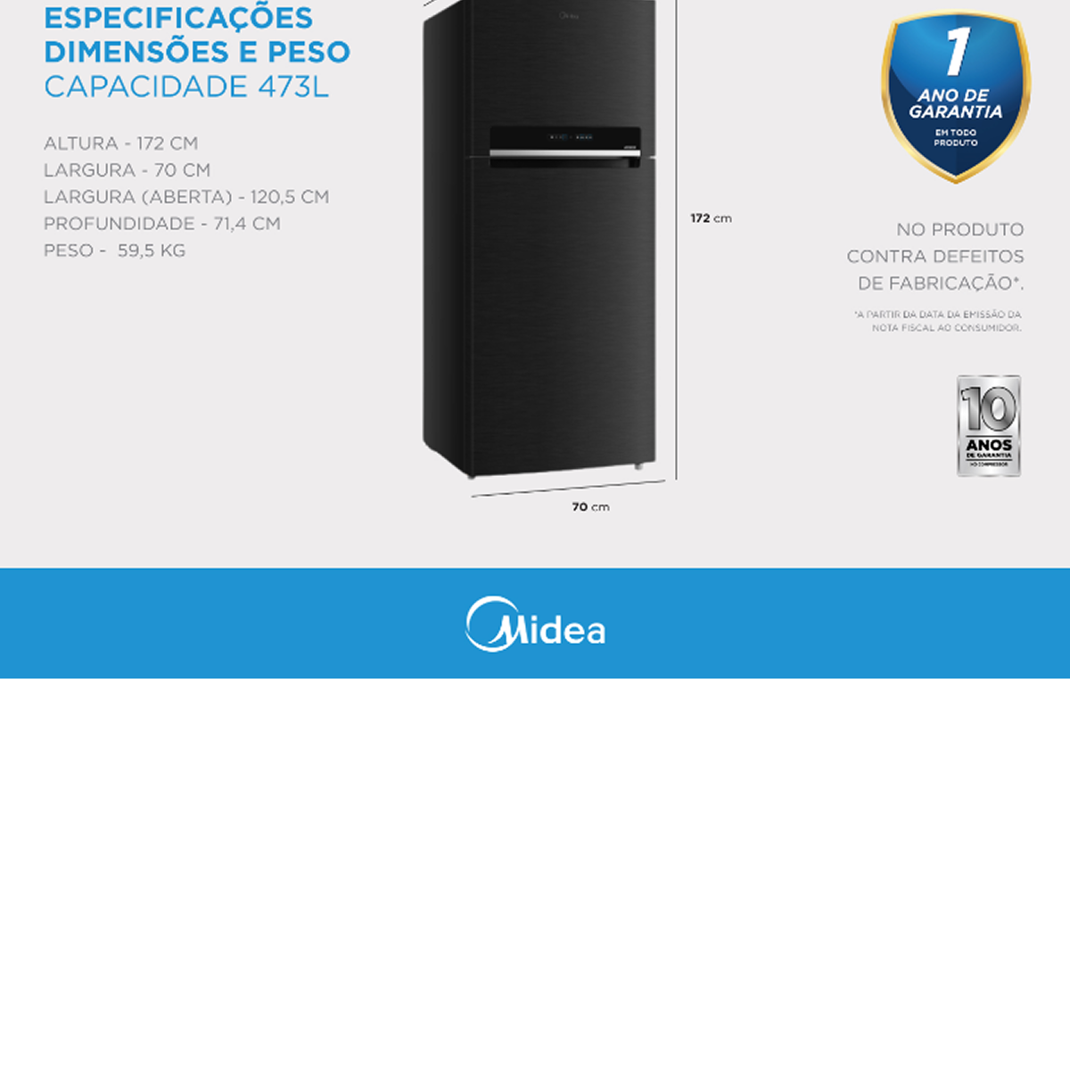 Geladeira Midea Frost Free Duplex 473 Litros