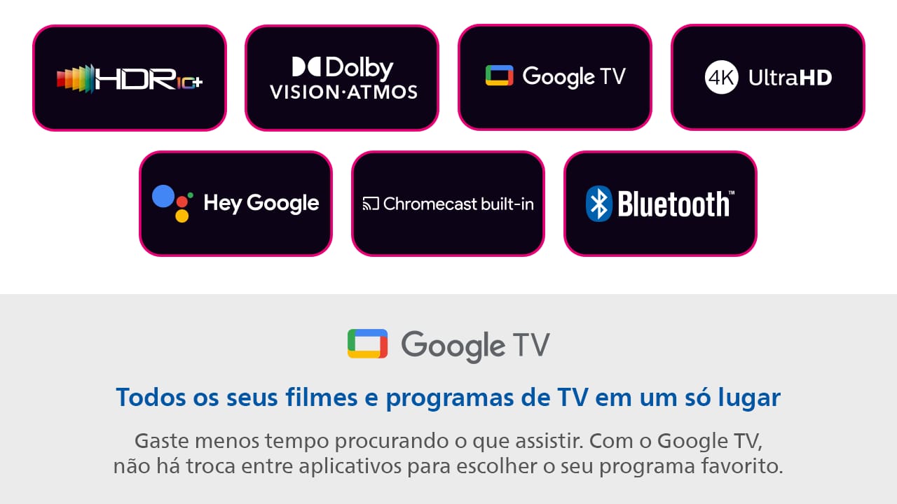 Smart TV 50" Ultra HD 4K Philips 50PUG7408/78 com Google TV, HDR10+, Dolby Vision, Dolby Atmos, Bluetooth 5.0 e Chromecast Integrado