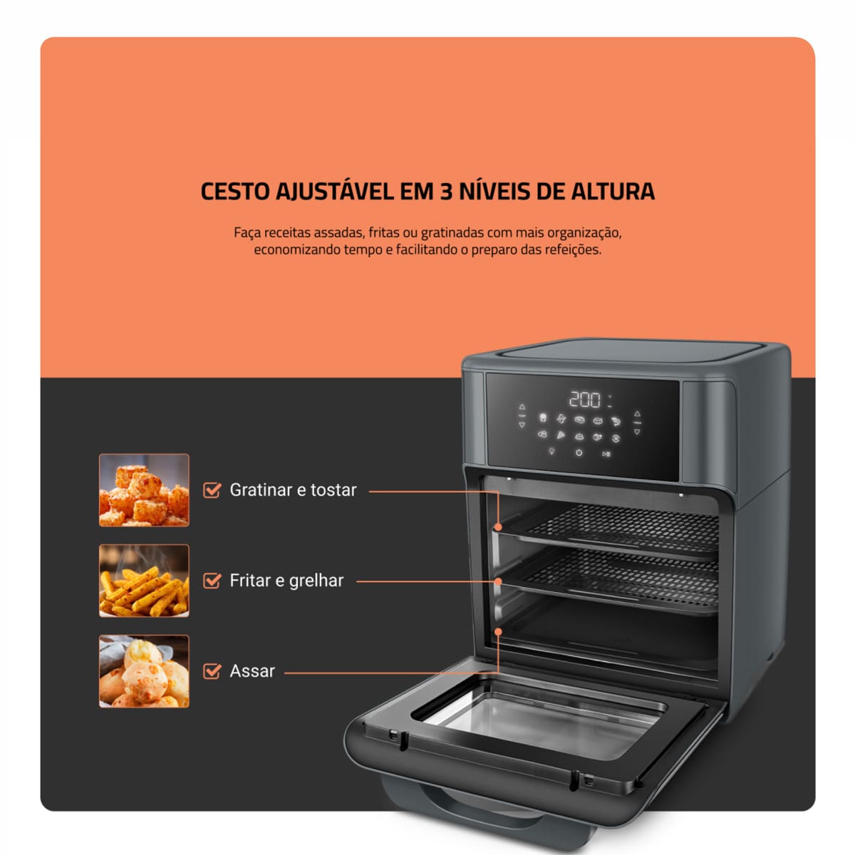 Fritadeira Air Fryer Oven Mondial AFON-12L-FG 12L ...