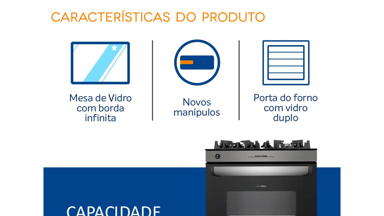 Fogão Atlas 4 Bocas Agile Up Glass