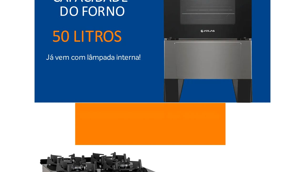 Fogão Atlas 4 Bocas Agile Up Glass