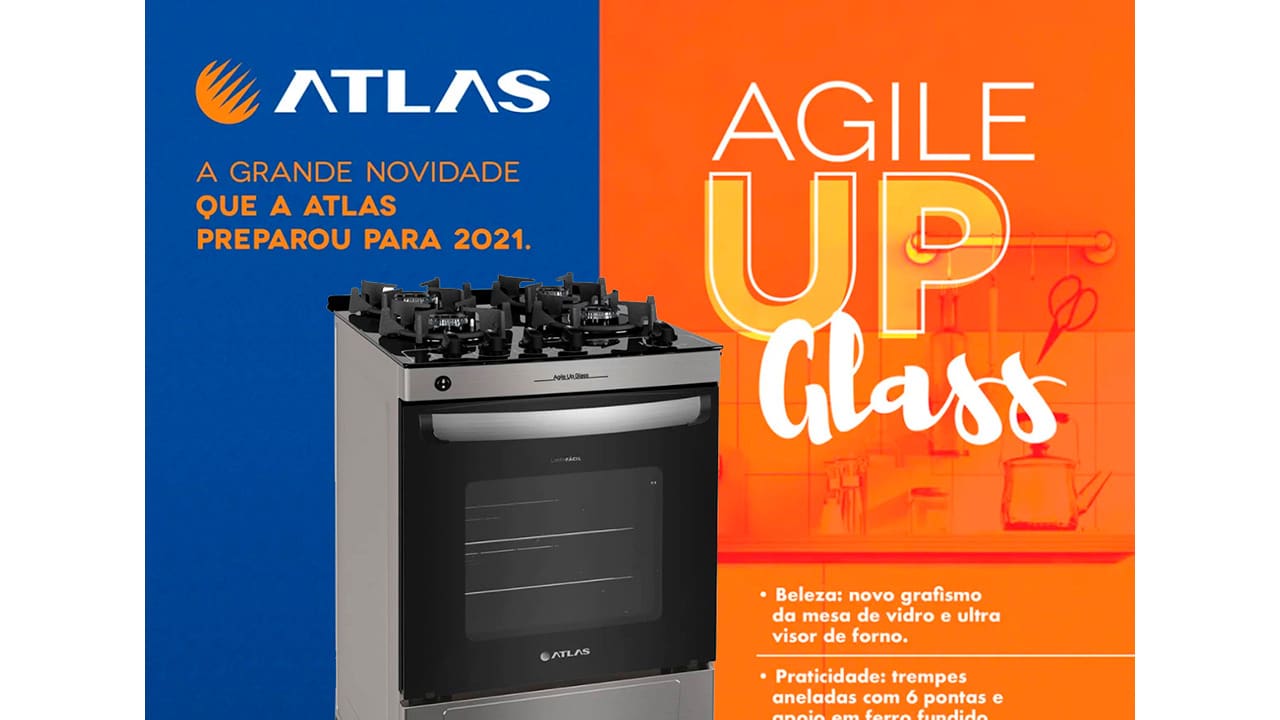 Fogão Atlas 4 Bocas Agile Up Glass