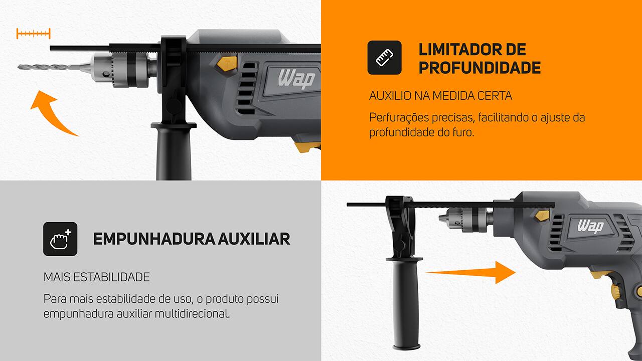 Parafusadeira e Furadeira de Impacto 3/8" (10mm) Wap 700K10 com Acessórios
