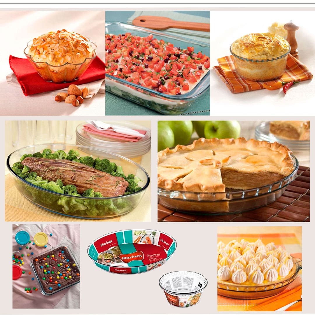 A imagem mostra as travessas com alimentos variados