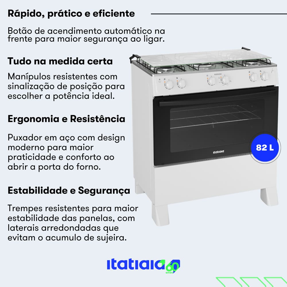 O Fogão 5 Bocas Star New da Itatiaia é a escolha perfeita para quem busca um produto de qualidade, com design moderno e funcionalidades que facilitam o dia a dia. Com mesa em inox, o fogão é resistente e fácil de limpar. O acendimento automático garante facilidade e praticidade no preparo das refeições e e garante mais segurança na hora de cozinhar.