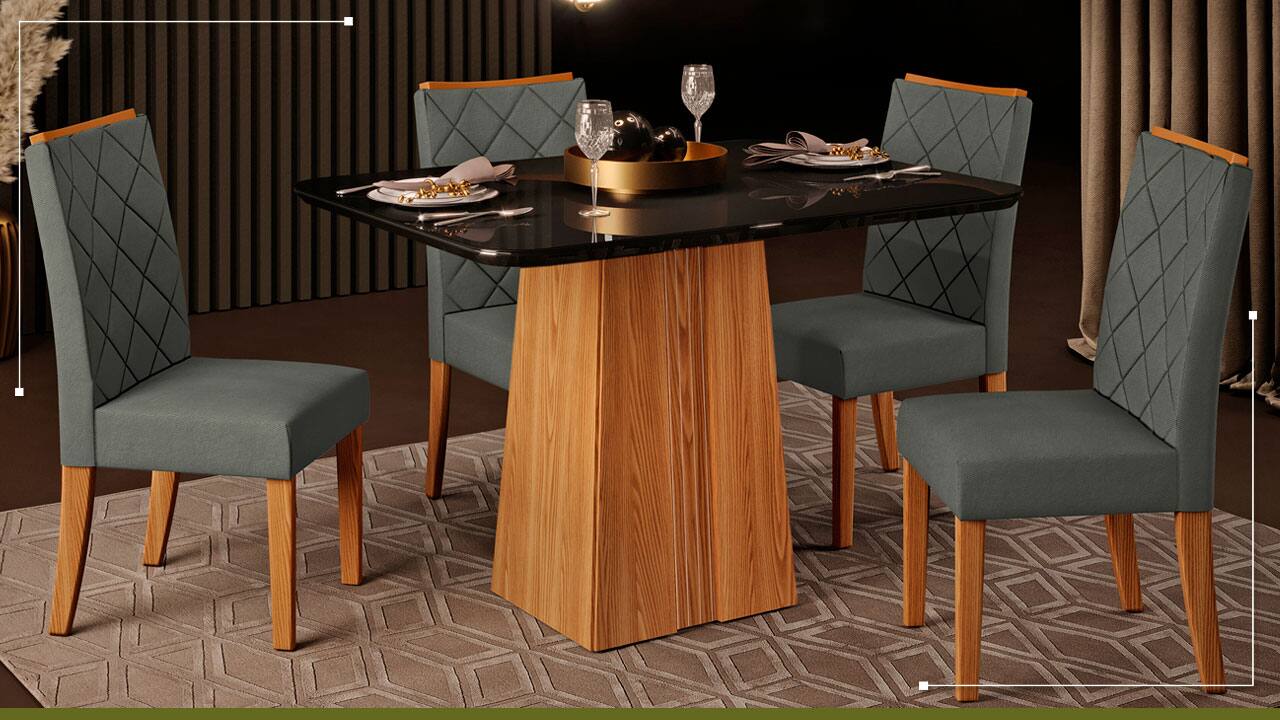 Mesa de Jantar DJ Móveis Raquel Plus com 4 Cadeiras