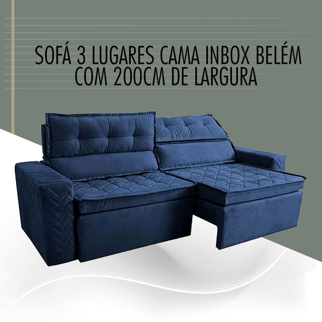 sofá Cama inBox Belém azul retrátil encosto reclinado reclinável 