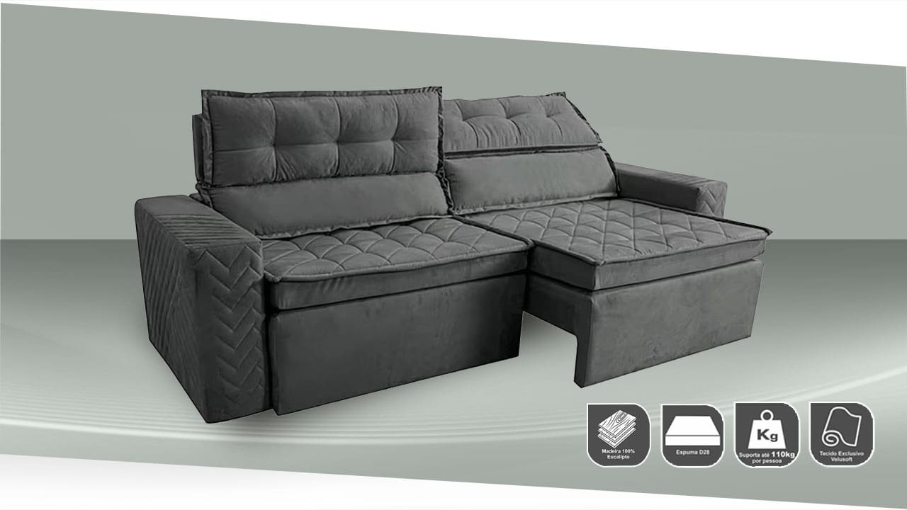 imagem frontal frente Sofá Cama inBox Belém cinza 