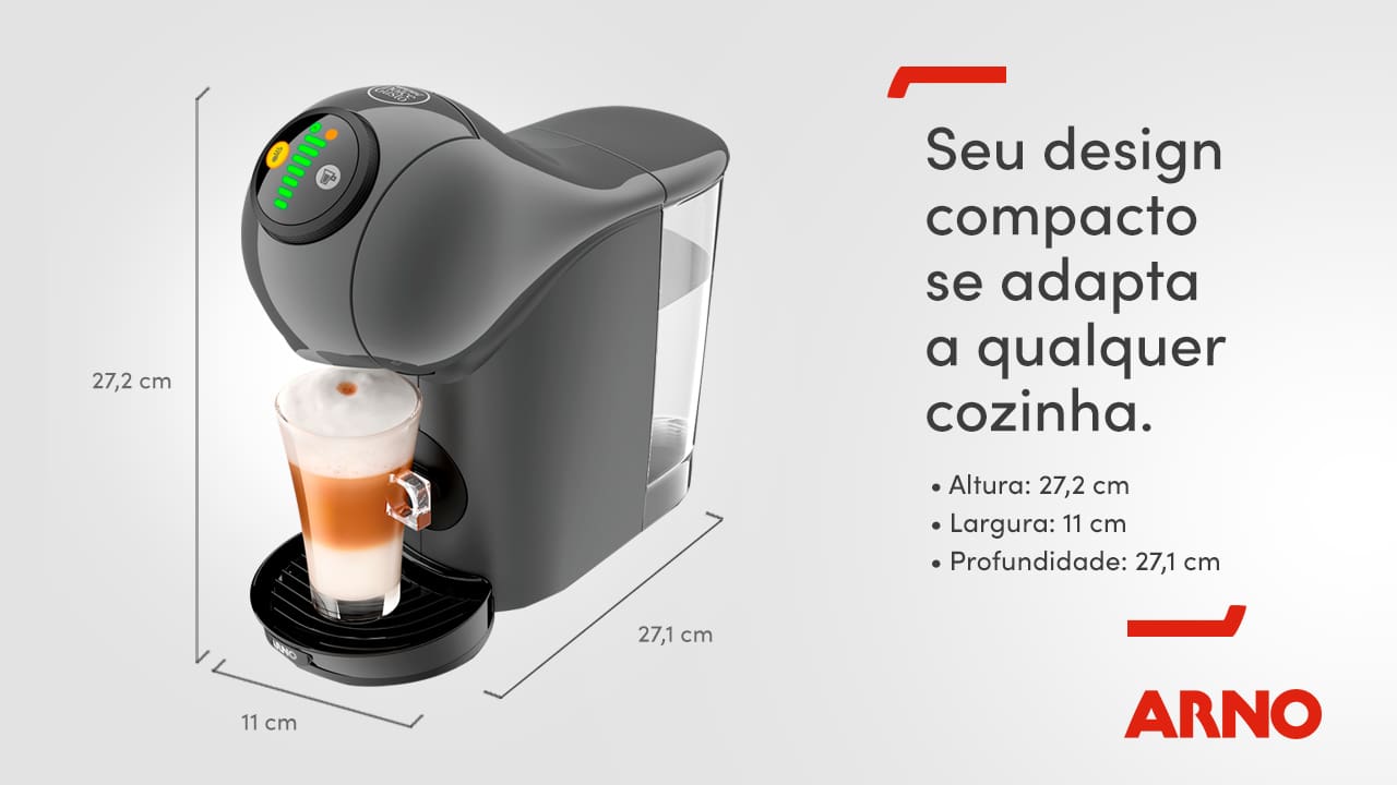 Versatilidade em Cada xícara A Máquina de Café Arno Nescafé Dolce Gusto Genio S Plus é uma máquina multi bebidas que transforma a experiência do café em casa. Com a capacidade de preparar mais de 45 tipos de bebidas, ela atende a todos os gostos, desde cafés curtos e longos até chás e chocolate quente. Sua operação é rápida e eficiente, permitindo que você desfrute de sua bebida favorita em menos de 30 segundos.