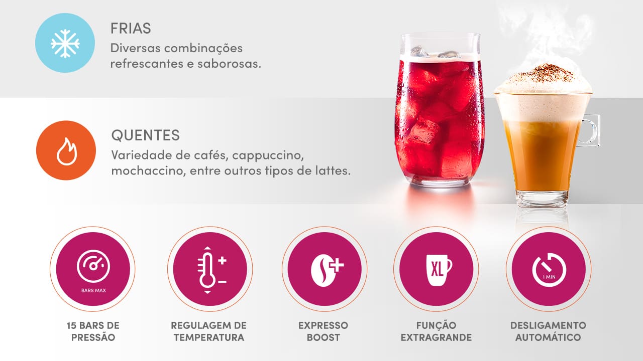 Versatilidade em Cada xícara A Máquina de Café Arno Nescafé Dolce Gusto Genio S Plus é uma máquina multi bebidas que transforma a experiência do café em casa. Com a capacidade de preparar mais de 45 tipos de bebidas, ela atende a todos os gostos, desde cafés curtos e longos até chás e chocolate quente. Sua operação é rápida e eficiente, permitindo que você desfrute de sua bebida favorita em menos de 30 segundos.