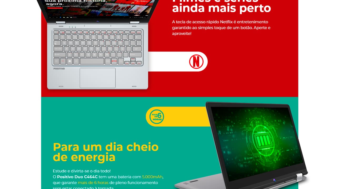 Notebook 2 em 1 Positivo DUO C464D Intel® Celeron® Dual Core Windows 11 Home 11" - Cinza