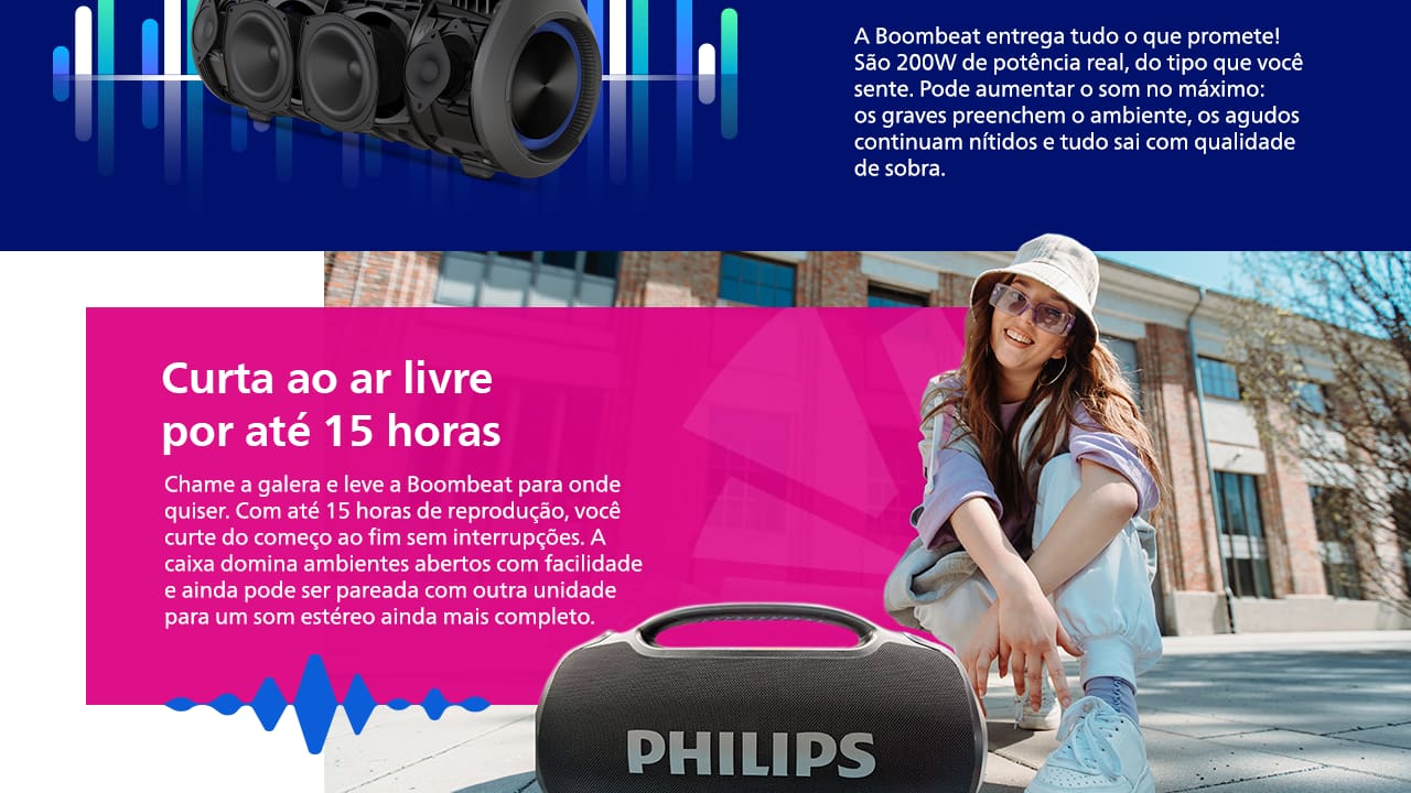 Caixa de Som Portátil Philips Boombeat TAX400B/78 200W Bluetooth Alça Removível Bivolt
