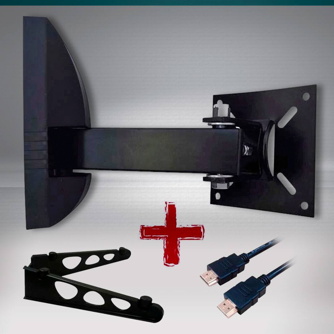 Suporte Bi-Articulado de Parede Brasforma SBRP-136 para TVs LCD, LED, Plasma e 3D de 10” a 55” Suporte DVD Cabo HDMI