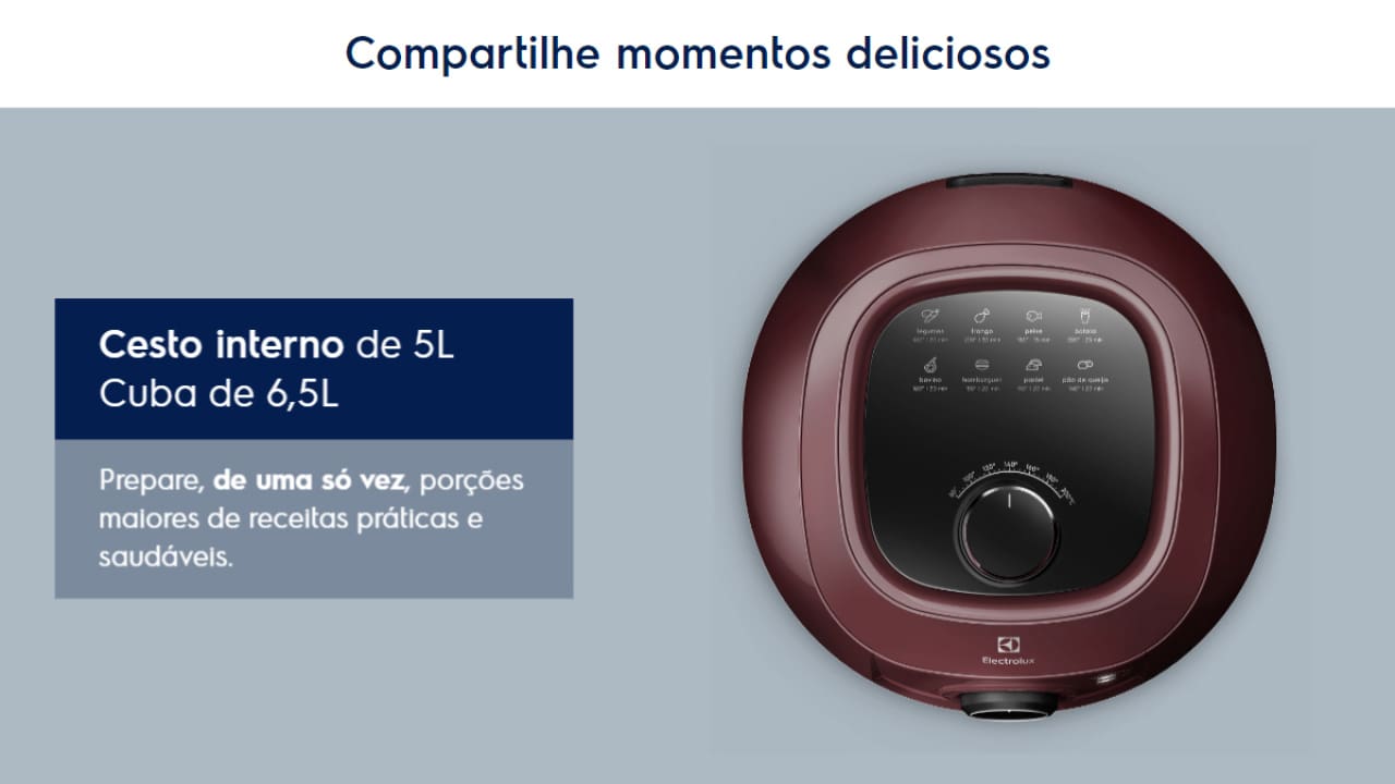 Fritaderia Elétrica Air Fryer Electrolux Family Efficient EAF51 Rita Lobo 5L Vinho