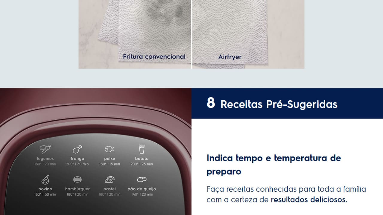 Fritaderia Elétrica Air Fryer Electrolux Family Efficient EAF51 Rita Lobo 5L Vinho