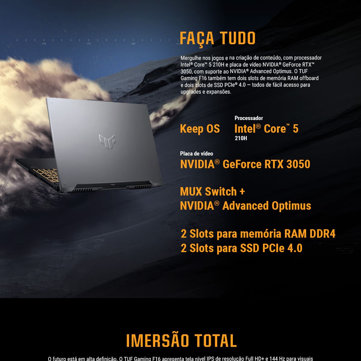 Notebook Gamer 16” Asus TUF Gaming F16 FX607VJ-RL002 Intel Core 5 210H