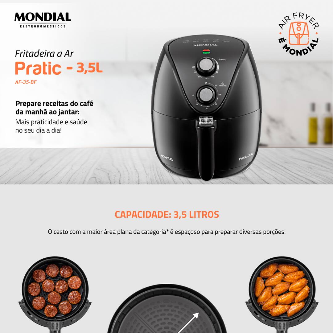 Fritadeira Elétrica Sem Óleo Air Fryer Mondial AF-35-BF 3,5L - Preto/Prata