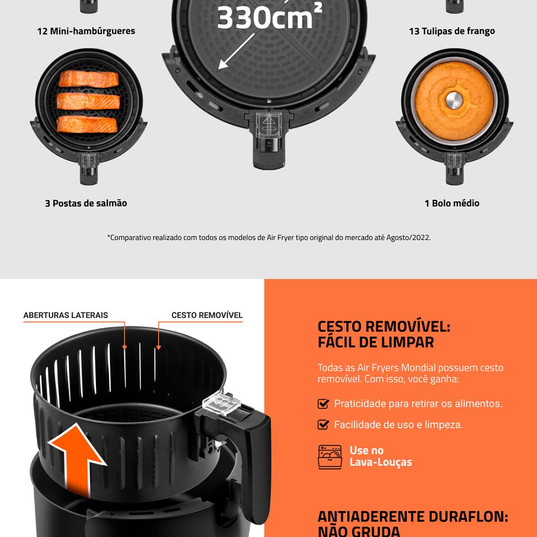 Fritadeira Elétrica Sem Óleo Air Fryer Mondial AF-35-BF 3,5L - Preto/Prata