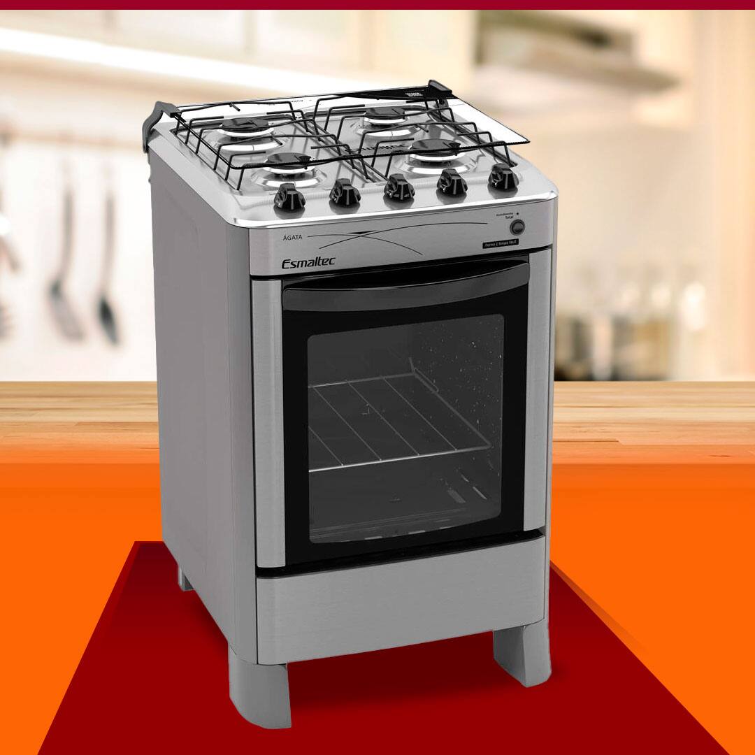 Fogão Esmaltec 4 Bocas Ágata com Mesa de Inox | Extra