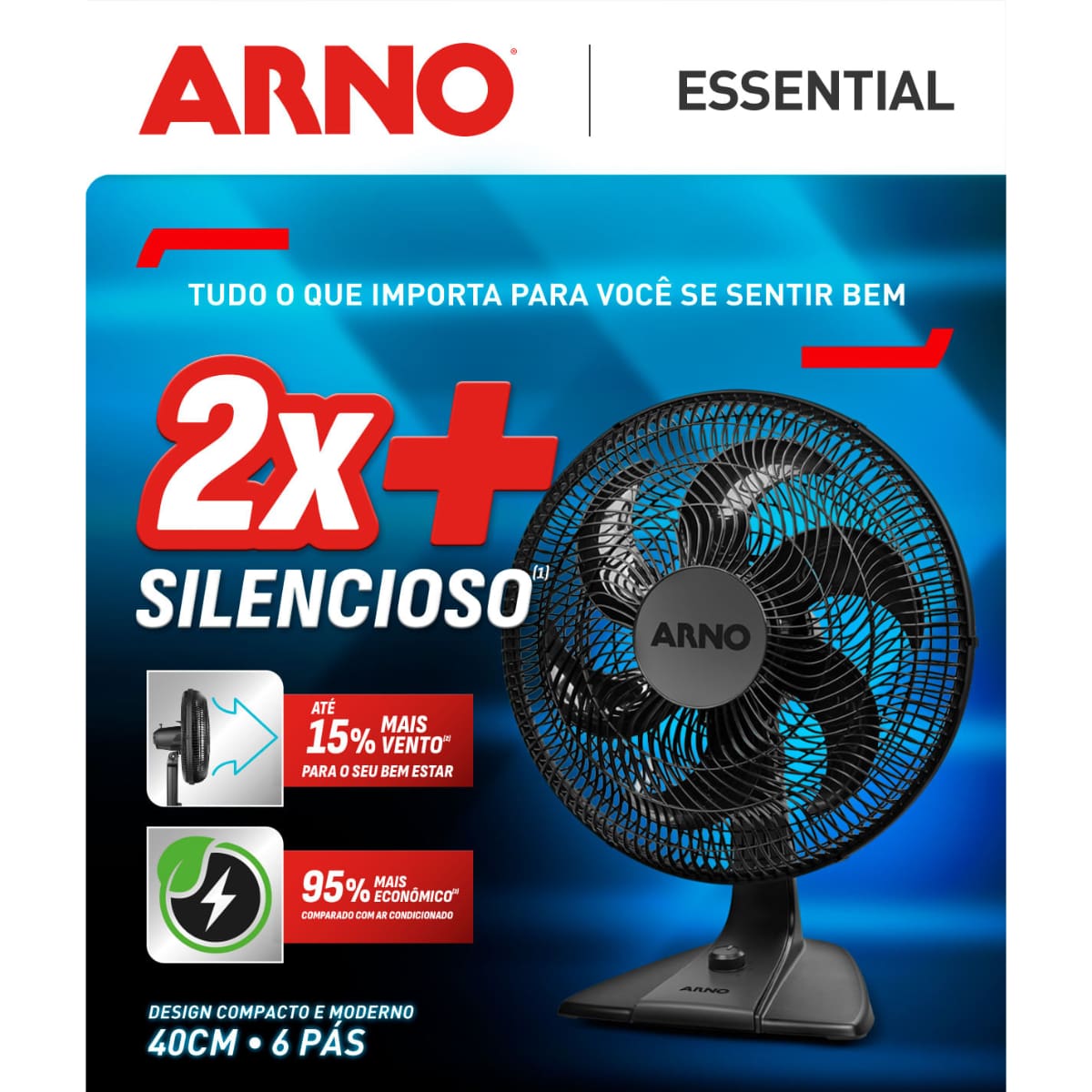 Ventilador de Mesa Arno Essential 40cm 6 Pás 140W
