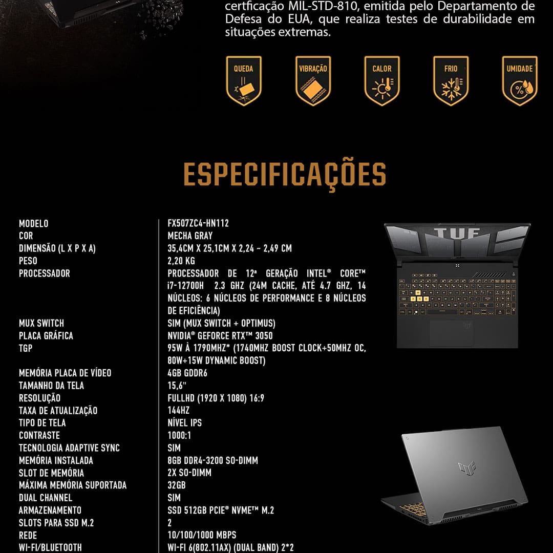 Desempenho Avassalador Placa de vídeo NVIDIA® GeForce® RTX™ 3050: Desfrute de gráficos incrivelmente realistas e jogabilidade mais fluida, mesmo em jogos com configurações elevadas. Processador Intel® Core™ i7: Libere todo o seu potencial com um processamento ultrarrápido e multitarefas eficiente. 8 GB de memória RAM expansível: Fluidez do sistema jogos sem travamentos. Armazenamento SSD de 512 GB: Seus jogos, arquivos e programas com rapidez surpreendente.