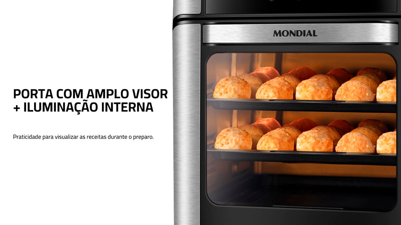 O modelo OVEN alia as vantagens da tecnologia da Air Fryer ao espaço e versatilidade do forno. Você pode assar, cozinhar e fritar sem óleo e com perfeição. Cesto de 5 Litros + 3 exclusivas assadeiras: Você tem a opção de usar as três exclusivas assadeiras com antiaderente, que são resistentes e fáceis de usar e limpar. As 2 assadeiras são ideias para pão de queijo, nuggets, pizza, entre outros e 1 assadeira fechada para preparar assados e alimentos com molho. Já o cesto, com capacidade de 5 litros, é indicado para preparar assados, batata frita, bolo e muito mais!