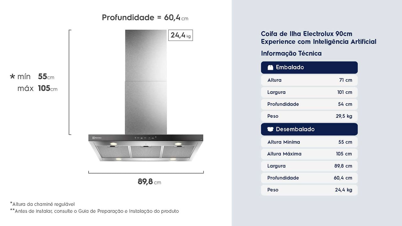 Desempenho avançado para sua cozinha A Coifa de Parede Electrolux 60cm Inox Experience CE6TF garante alto poder de sucção, eliminando fumaças e gorduras em menos de 2 minutos. Com painel Full Touch, o controle das funções é simples e intuitivo, oferecendo eficiência na renovação do ar e um ambiente sempre agradável.