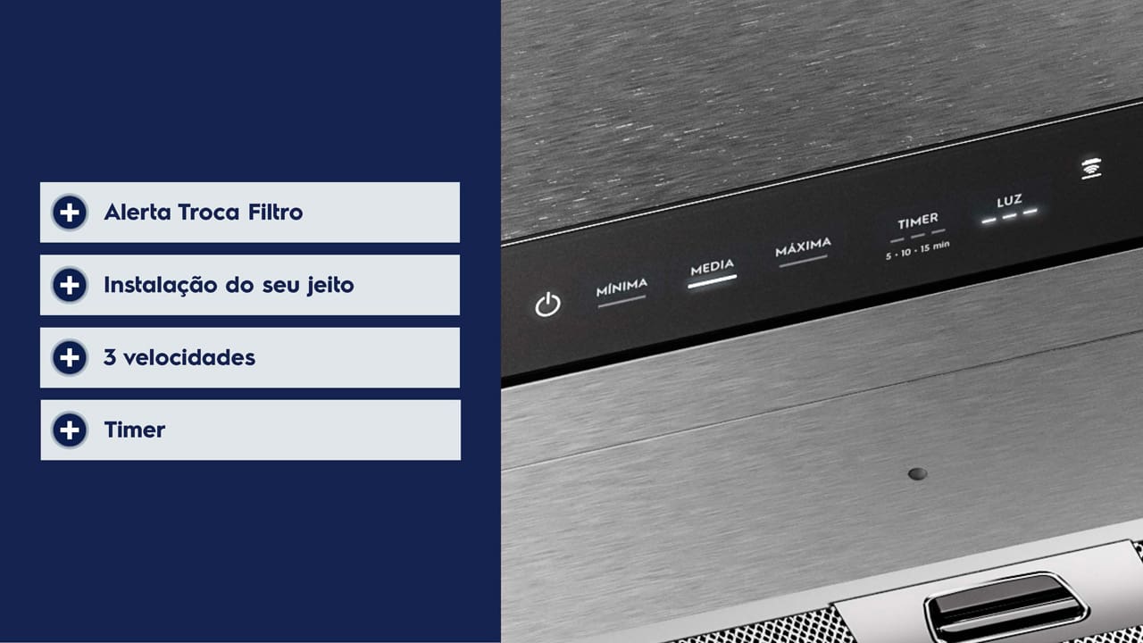 Desempenho avançado para sua cozinha A Coifa de Parede Electrolux 60cm Inox Experience CE6TF garante alto poder de sucção, eliminando fumaças e gorduras em menos de 2 minutos. Com painel Full Touch, o controle das funções é simples e intuitivo, oferecendo eficiência na renovação do ar e um ambiente sempre agradável.