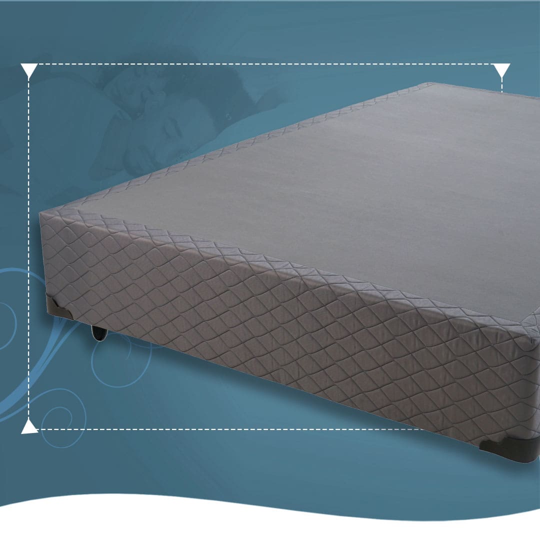 imagem Base Box para Colchão Casal Hellen Prime arte marcação branca branco fundo azul verde água casal deitado