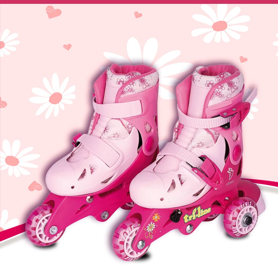 Patins Tri-Line/In-Line Ajustável Aces Fenix 30-33 Rosa