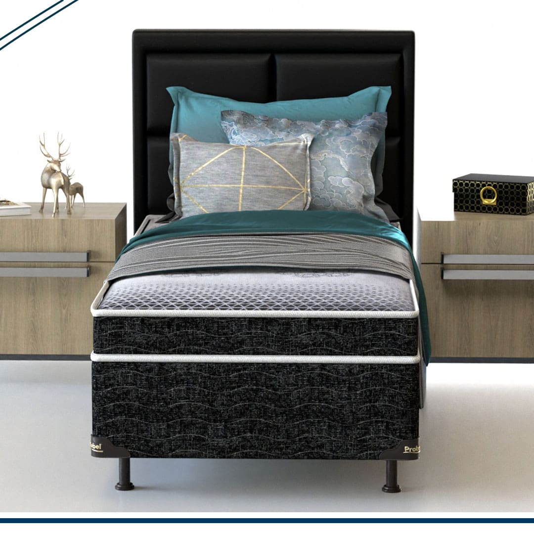 Cama Box Solteiro Probel Guarda Costas Branco Preto