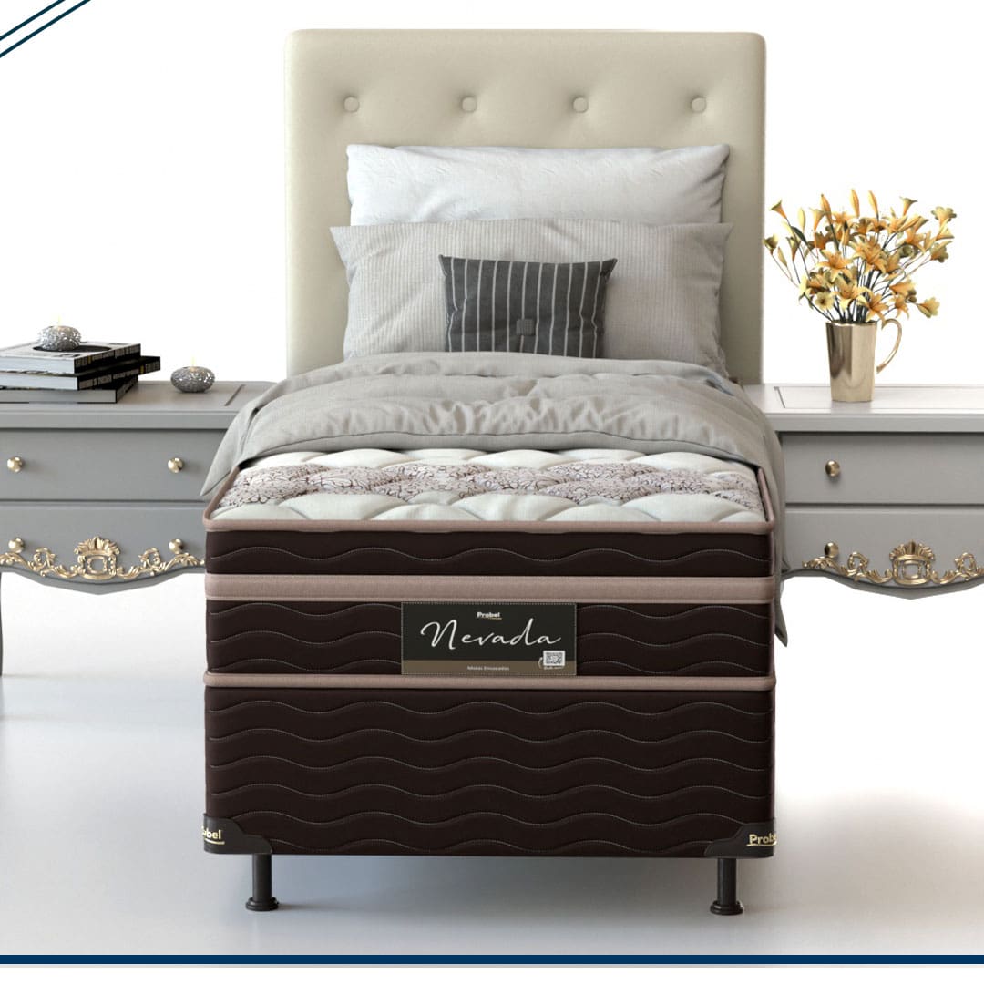 Cama Box Solteiro Probel Nevada Bege Marrom