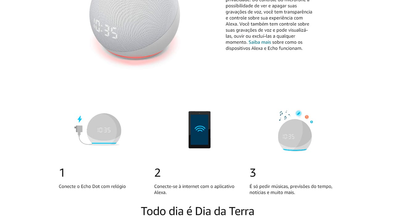 Smart Speaker Amazon Echo Dot 4ª Geração com Relógio Azul