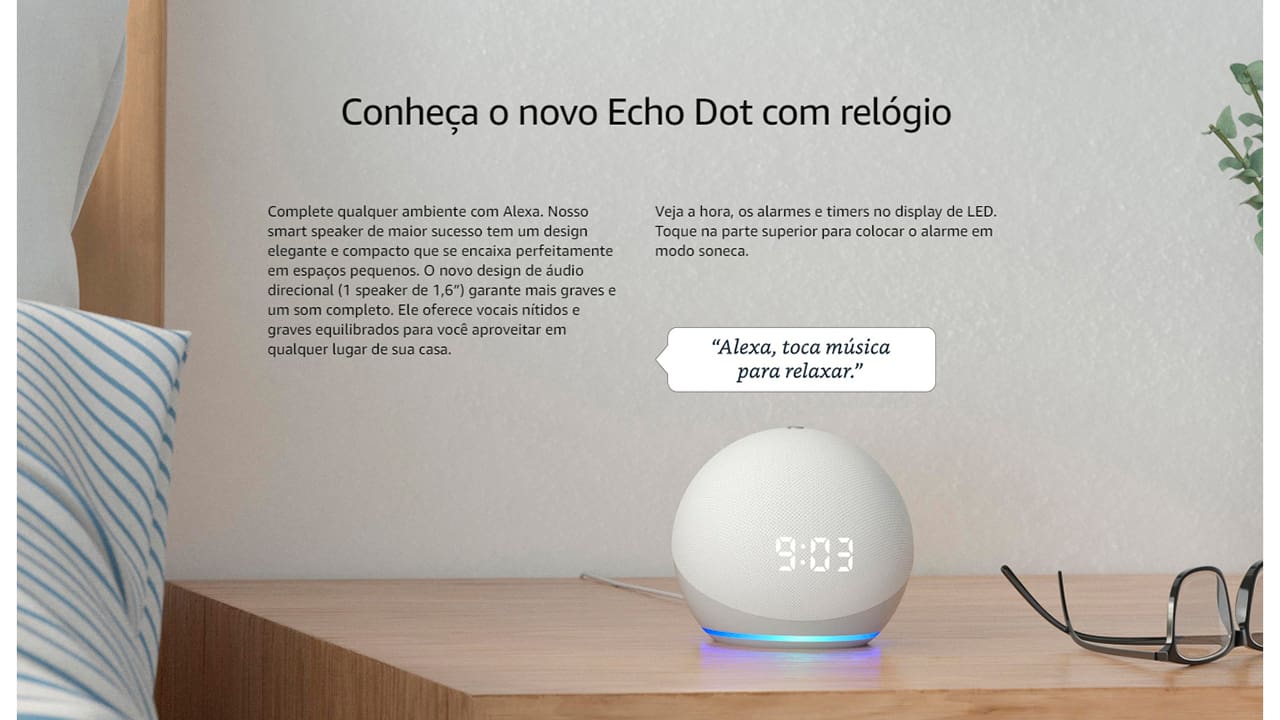 Smart Speaker Amazon Echo Dot 4ª Geração com Relógio Azul