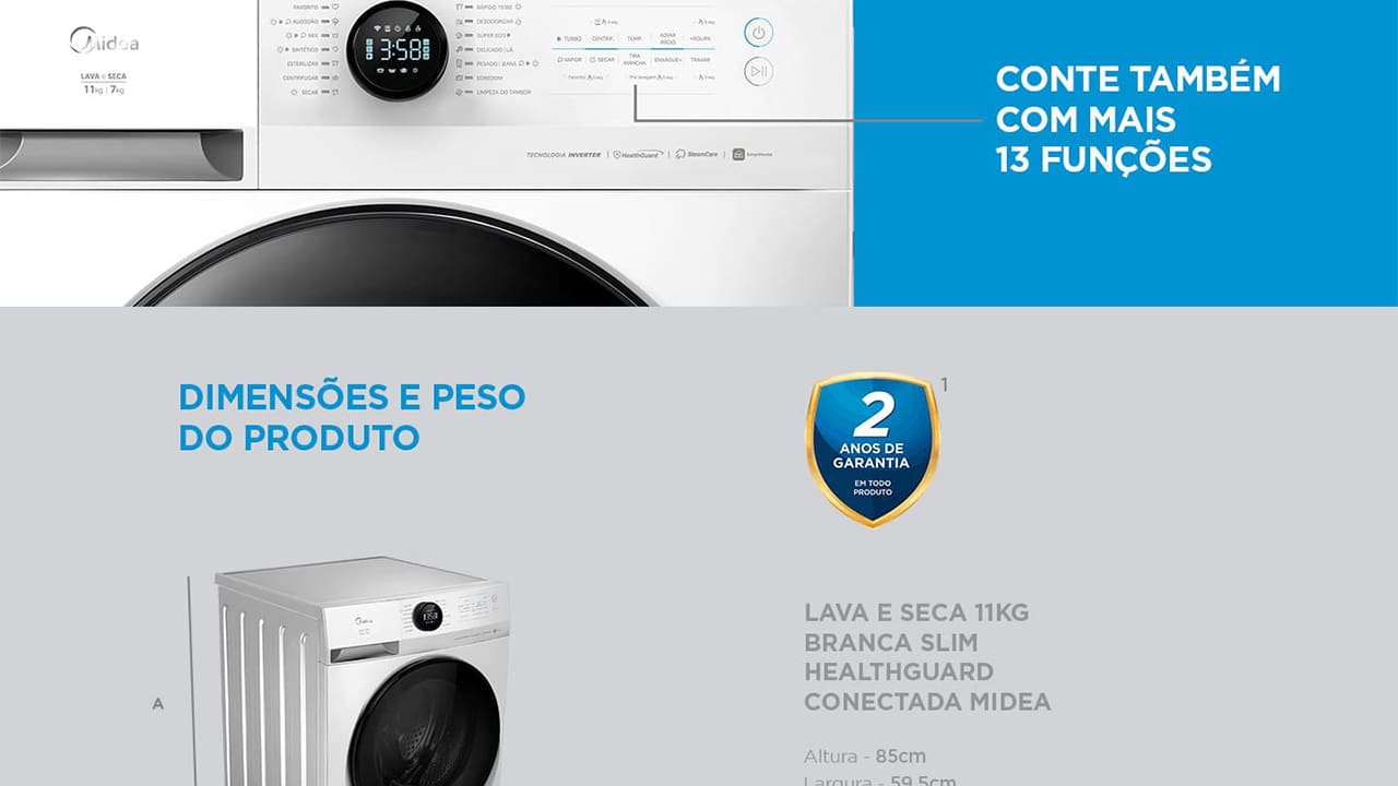 Lava e Seca Midea Slim HealthGuard Smart MF201D110