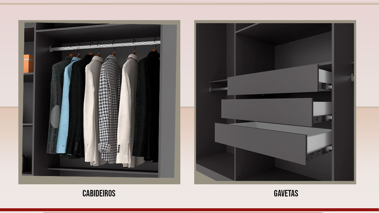 Guarda Roupa Bartira Genova gavetas prateleiras cabideiros maleiros