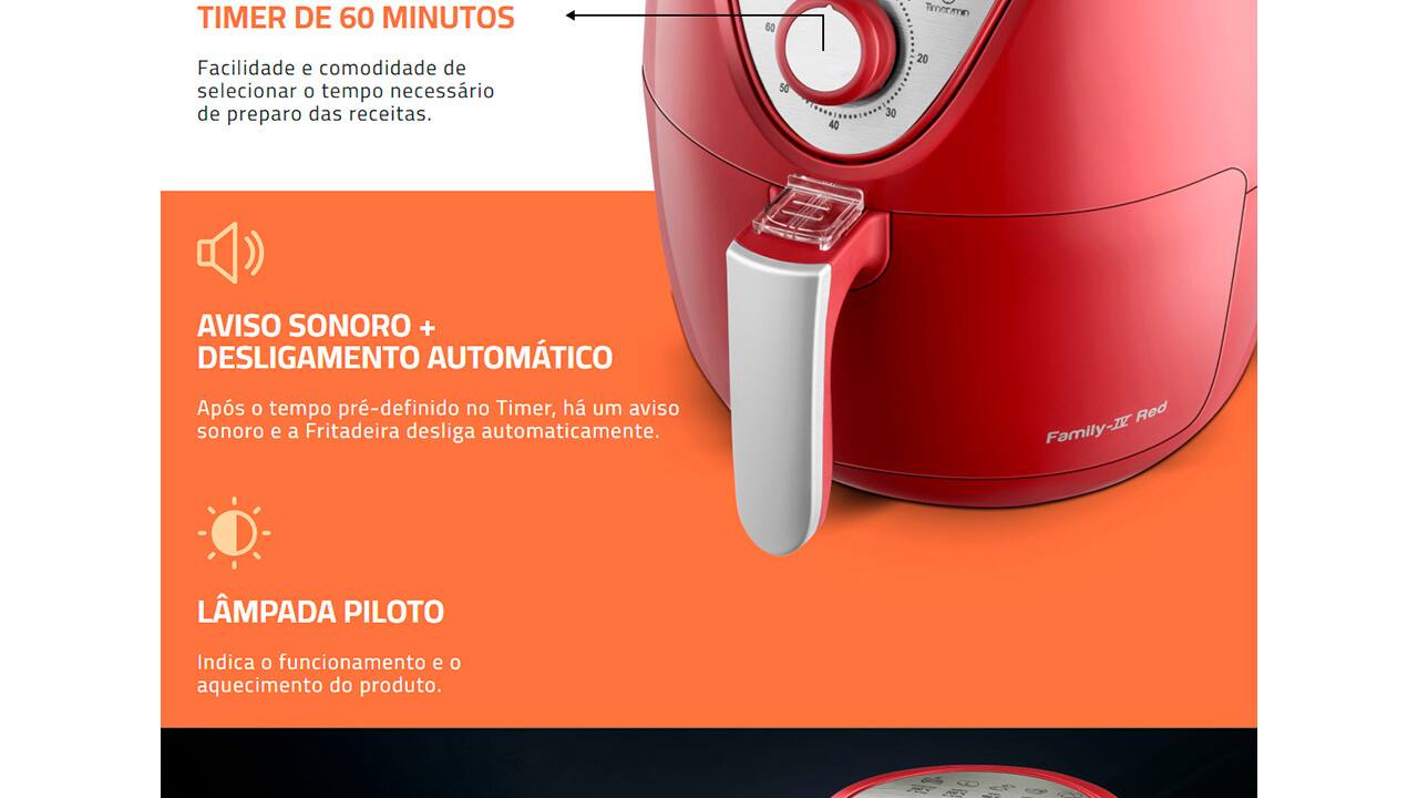 Fritadeira Elétrica Air Fryer Mondial 5L Vermelho/Inox