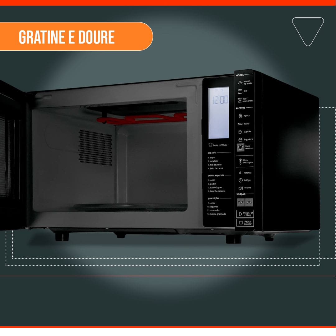 gratine e doure Micro-ondas Brastemp BMG45AE porta aberta