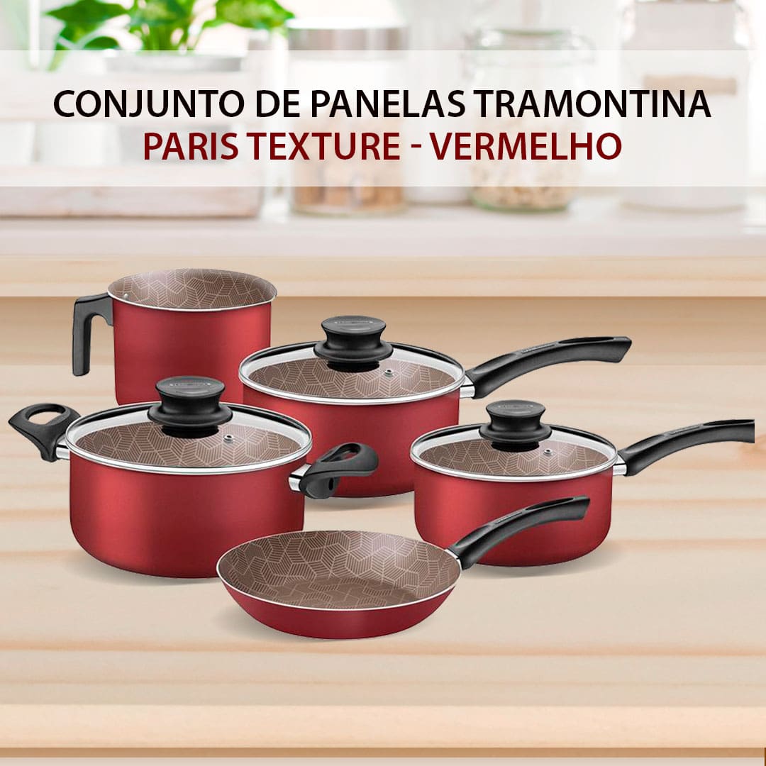 Conjunto Panelas Tramontina Paris Texture Vermelha